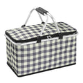 32L Insulated Picnic Basket, Black Plaid Insulated Collapsible Picnic Cooler Basket with Lid & 2 Handles, for Camping, Travel, Grocery & Food Delivery