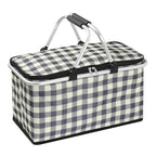32L Insulated Picnic Basket, Black Plaid Insulated Collapsible Picnic Cooler Basket with Lid & 2 Handles, for Camping, Travel, Grocery & Food Delivery