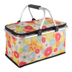 40L Insulated Picnic Basket, Black Plaid Insulated Collapsible Picnic Cooler Basket with Lid & 2 Handles, for Camping, Travel, Grocery & Food Delivery