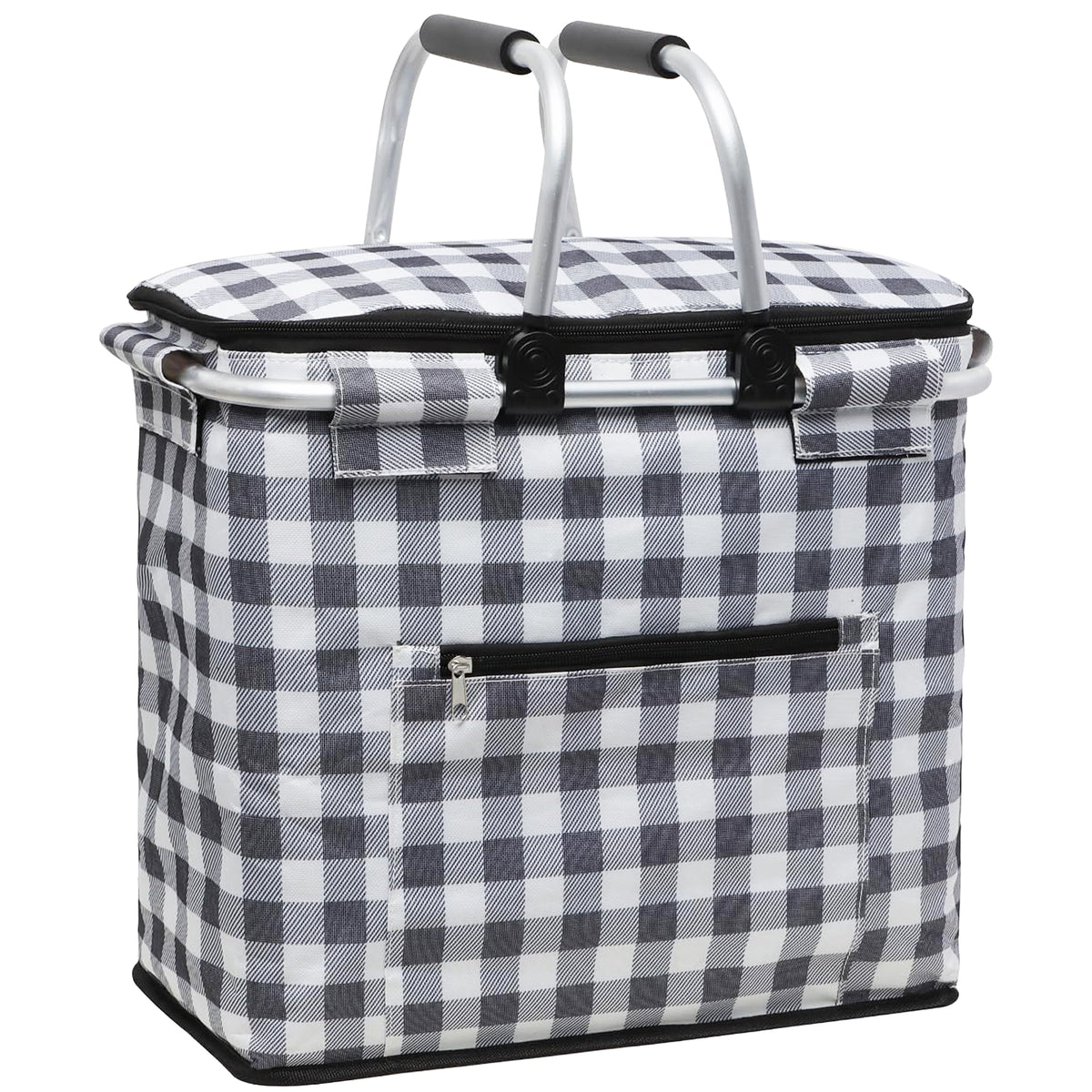 40L Insulated Picnic Basket, Flower Insulated Collapsible Picnic Cooler Basket with Lid & 2 Handles, for Camping, Travel, Grocery & Food Delivery