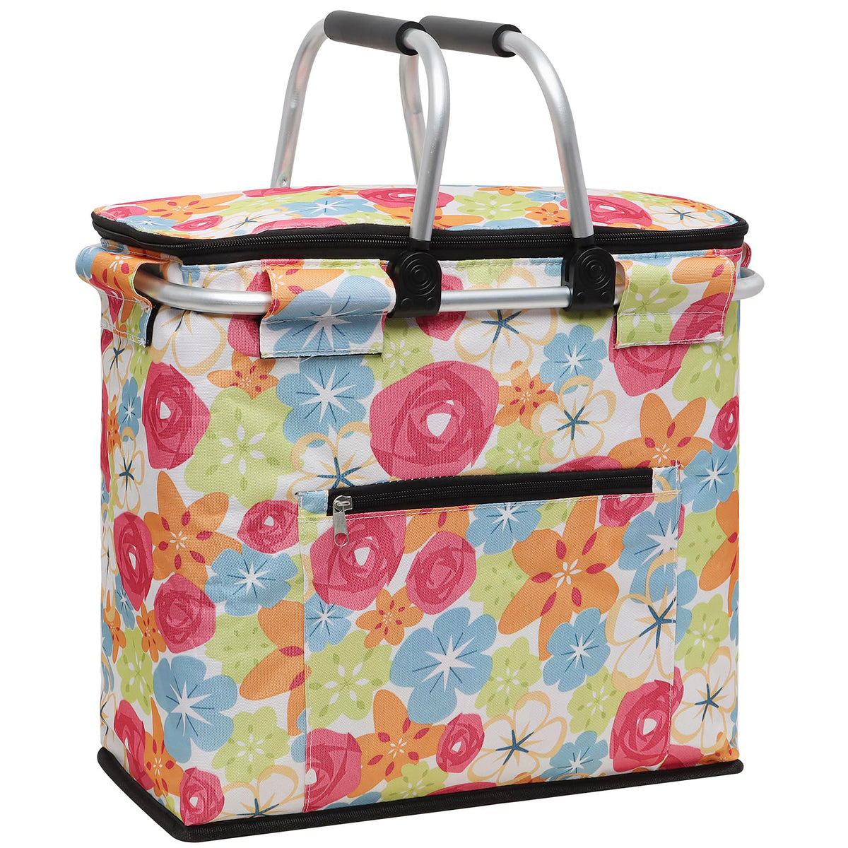 32L Insulated Picnic Basket, Black Plaid Insulated Collapsible Picnic Cooler Basket with Lid & 2 Handles, for Camping, Travel, Grocery & Food Delivery