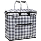40L Insulated Picnic Basket, Black Plaid Insulated Collapsible Picnic Cooler Basket with Lid & 2 Handles, for Camping, Travel, Grocery & Food Delivery