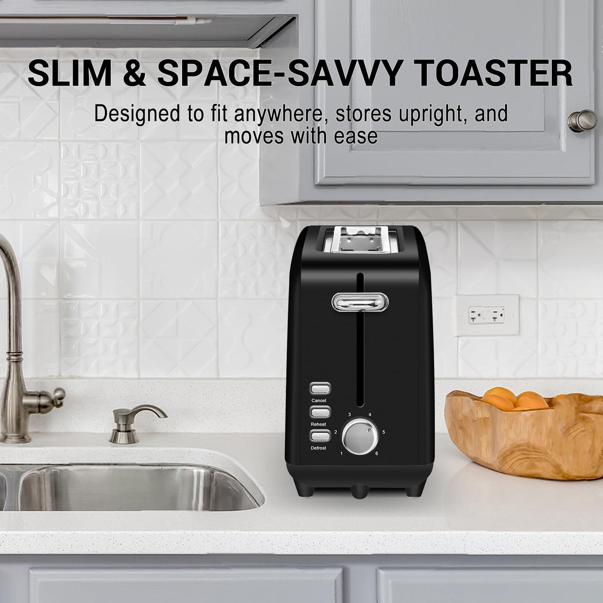 Stainless steel long-slot 2-slice toaster featuring 6 browning levels,10-inch extra-long slots and a removable crumb tray(Black).