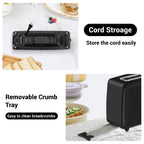 Stainless steel long-slot 2-slice toaster featuring 6 browning levels,10-inch extra-long slots and a removable crumb tray(Black).
