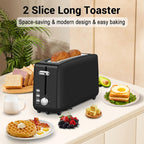 Stainless steel long-slot 2-slice toaster featuring 6 browning levels,10-inch extra-long slots and a removable crumb tray(Black).