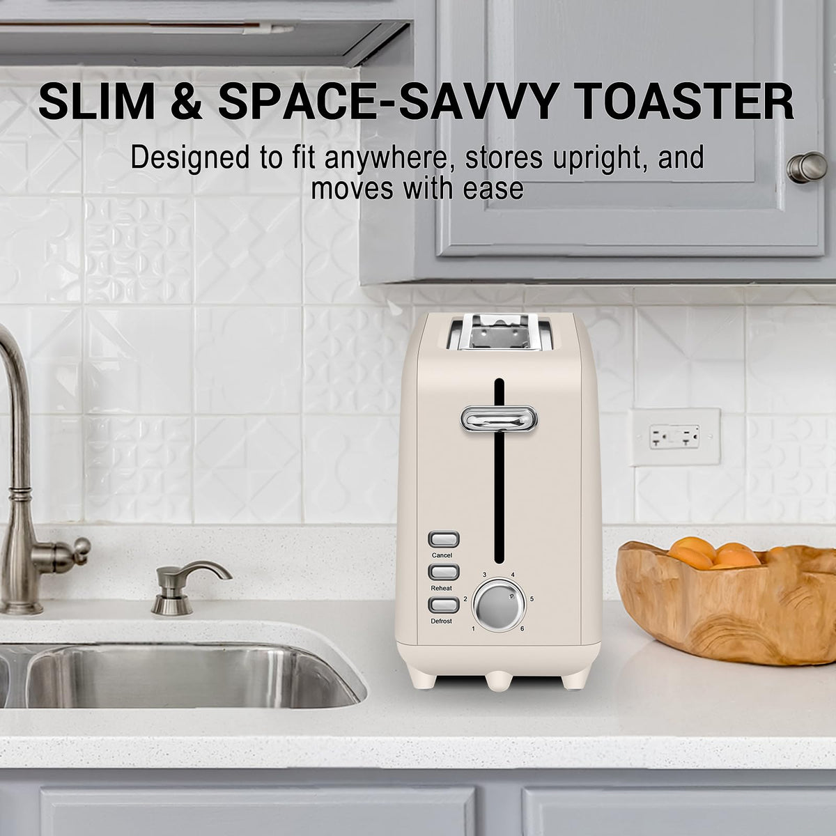 Stainless steel long-slot 2-slice toaster featuring 6 browning levels,10-inch extra-long slots and a removable crumb tray(Oatmeal).