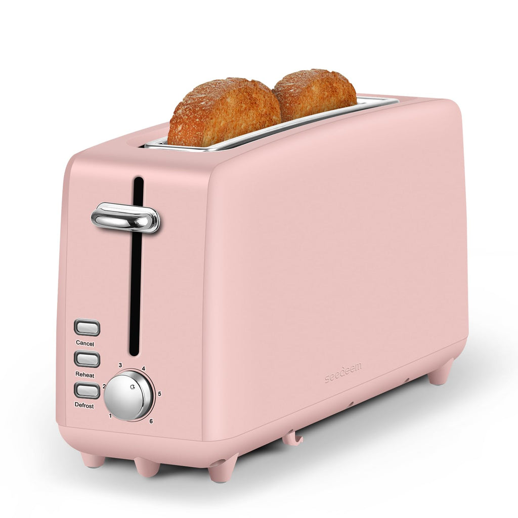 Stainless steel long-slot 2-slice toaster featuring 6 browning levels,10-inch extra-long slots and a removable crumb tray(Pink).