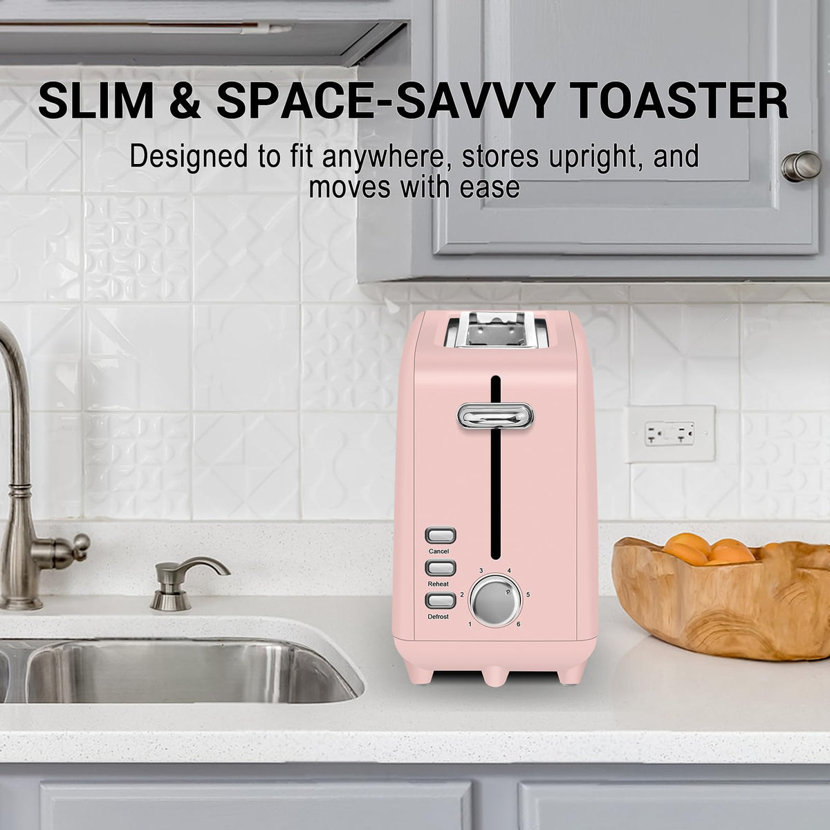 Stainless steel long-slot 2-slice toaster featuring 6 browning levels,10-inch extra-long slots and a removable crumb tray(Pink).