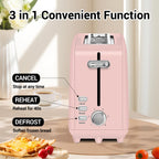 Stainless steel long-slot 2-slice toaster featuring 6 browning levels,10-inch extra-long slots and a removable crumb tray(Pink).
