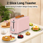 Stainless steel long-slot 2-slice toaster featuring 6 browning levels,10-inch extra-long slots and a removable crumb tray(Pink).