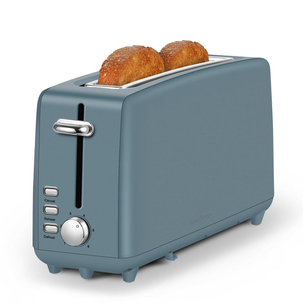 Stainless steel long-slot 2-slice toaster featuring 6 browning levels,10-inch extra-long slots and a removable crumb tray(Blue).