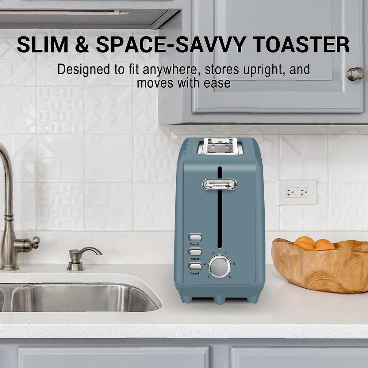 Stainless steel long-slot 2-slice toaster featuring 6 browning levels,10-inch extra-long slots and a removable crumb tray(Blue).
