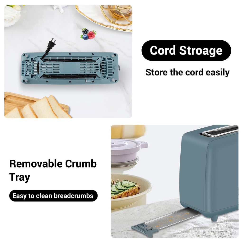Stainless steel long-slot 2-slice toaster featuring 6 browning levels,10-inch extra-long slots and a removable crumb tray(Blue).