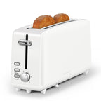 Stainless steel long-slot 2-slice toaster featuring 6 browning levels,10-inch extra-long slots and a removable crumb tray(White).