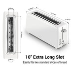 Stainless steel long-slot 2-slice toaster featuring 6 browning levels,10-inch extra-long slots and a removable crumb tray(White).