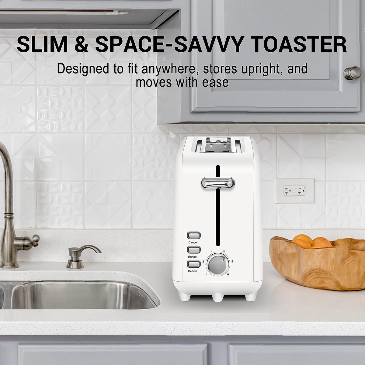 Stainless steel long-slot 2-slice toaster featuring 6 browning levels,10-inch extra-long slots and a removable crumb tray(White).