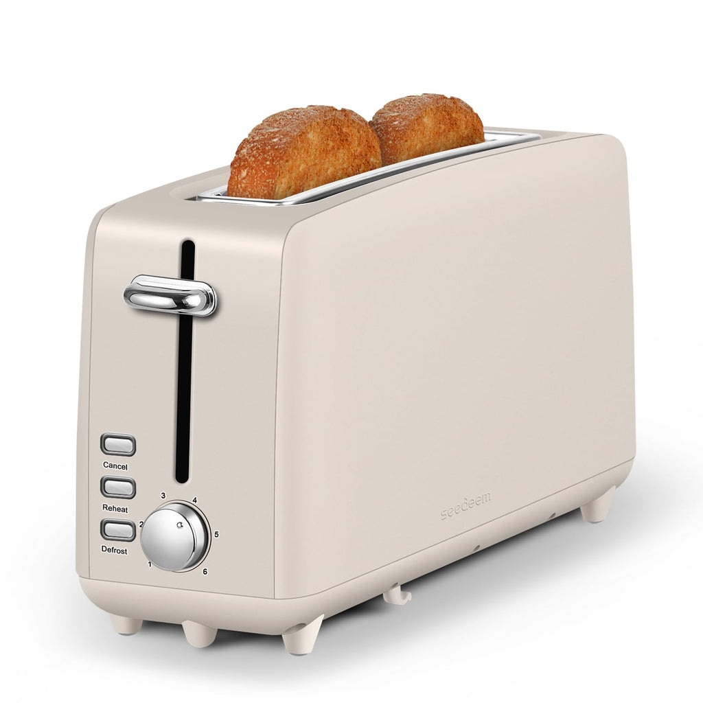 Stainless steel long-slot 2-slice toaster featuring 6 browning levels,10-inch extra-long slots and a removable crumb tray(White).
