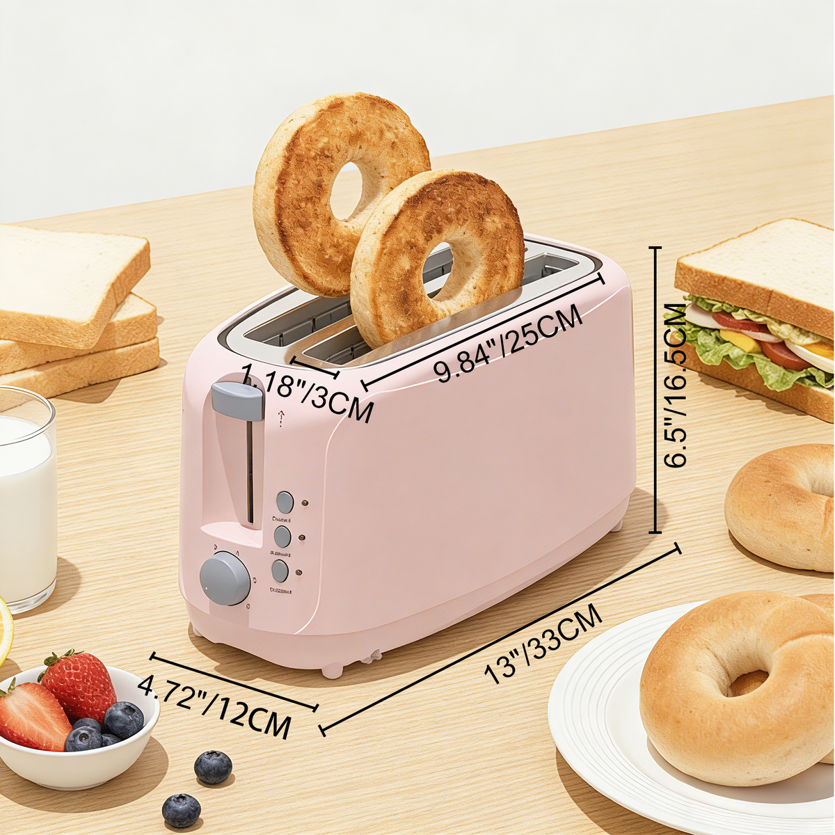 4 Slice Extra Long Slot Toaster with 6 Browning Levels&Defrost/Reheat Functions,Pink