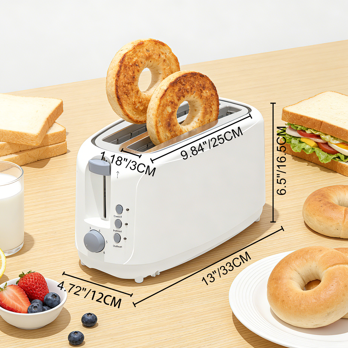 4 Slice Extra Long Slot Toaster with 6 Browning Levels&Defrost/Reheat Functions,White