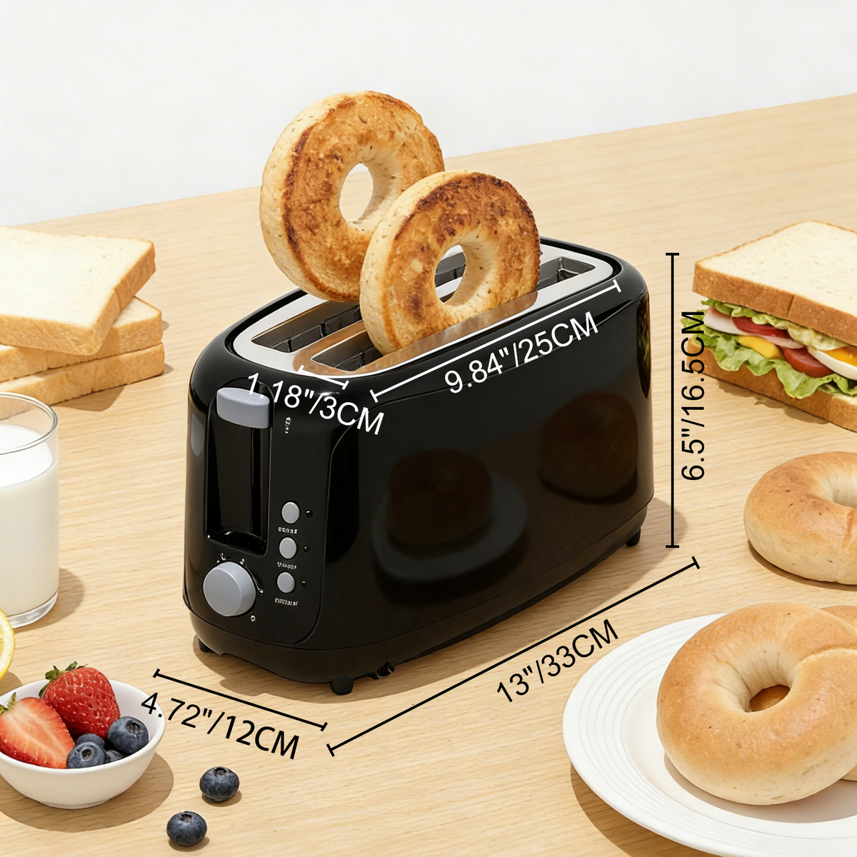4 Slice Extra Long Slot Toaster with 6 Browning Levels&Defrost/Reheat Functions,Black