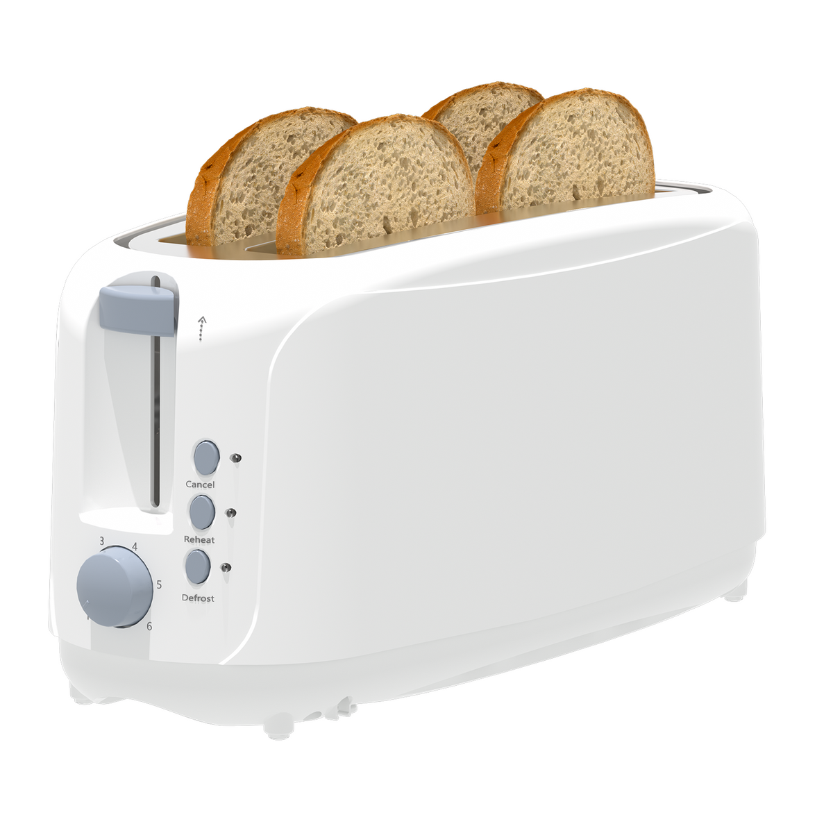 4 Slice Extra Long Slot Toaster with 6 Browning Levels&Defrost/Reheat Functions,White