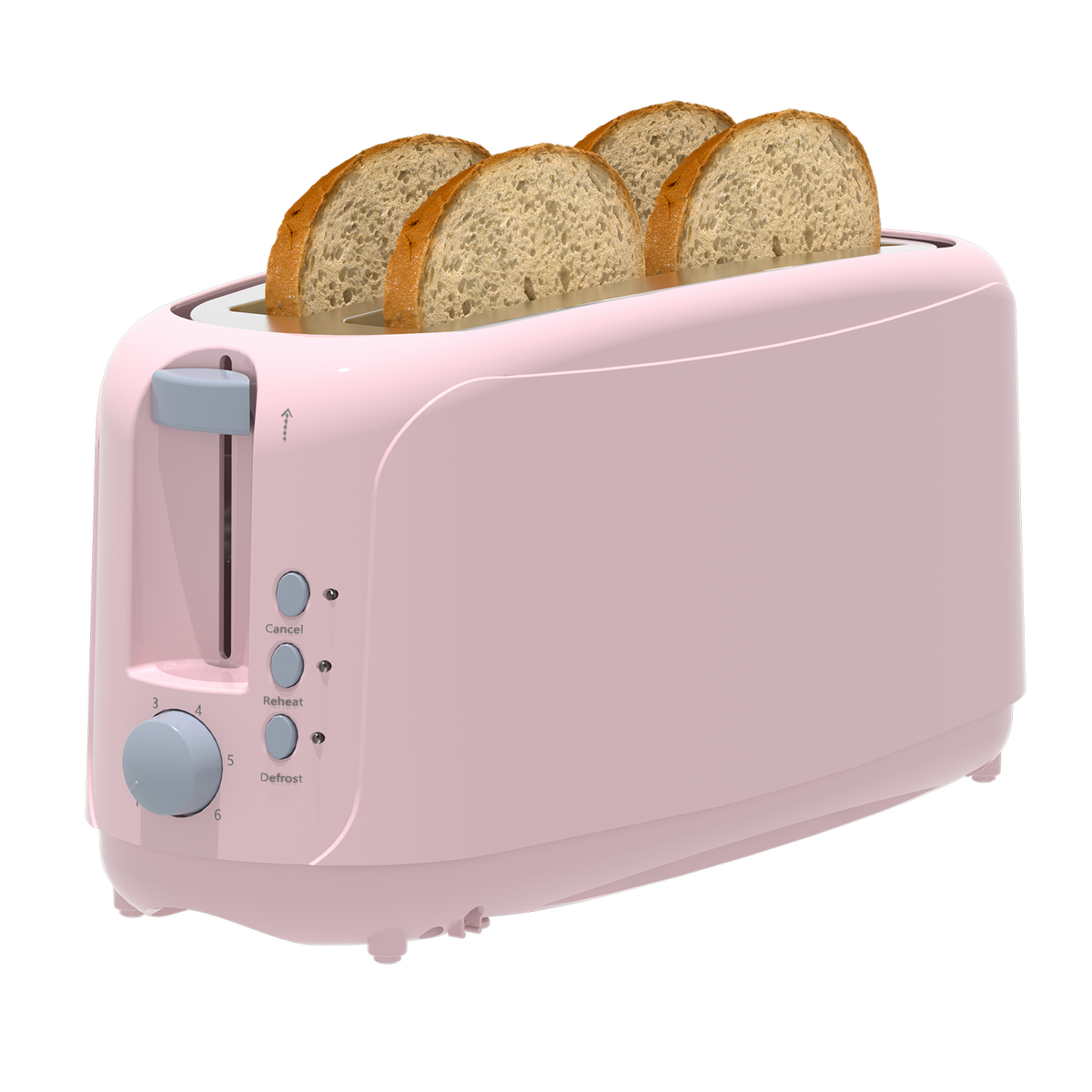 4 Slice Extra Long Slot Toaster with 6 Browning Levels&Defrost/Reheat Functions,Red