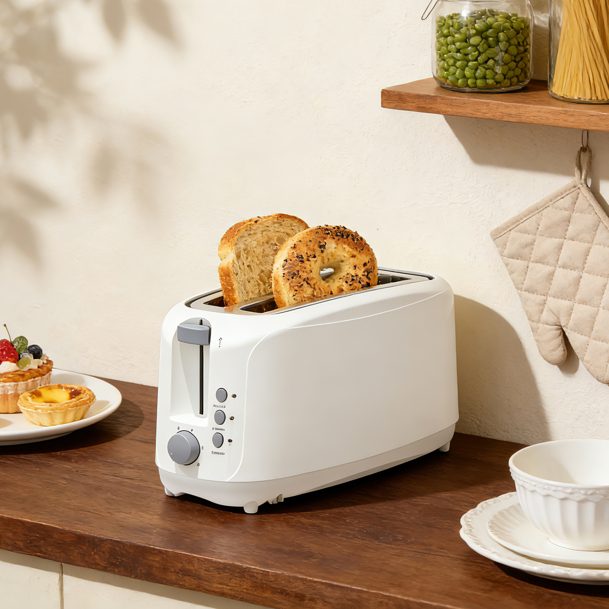 4 Slice Extra Long Slot Toaster with 6 Browning Levels&Defrost/Reheat Functions,White