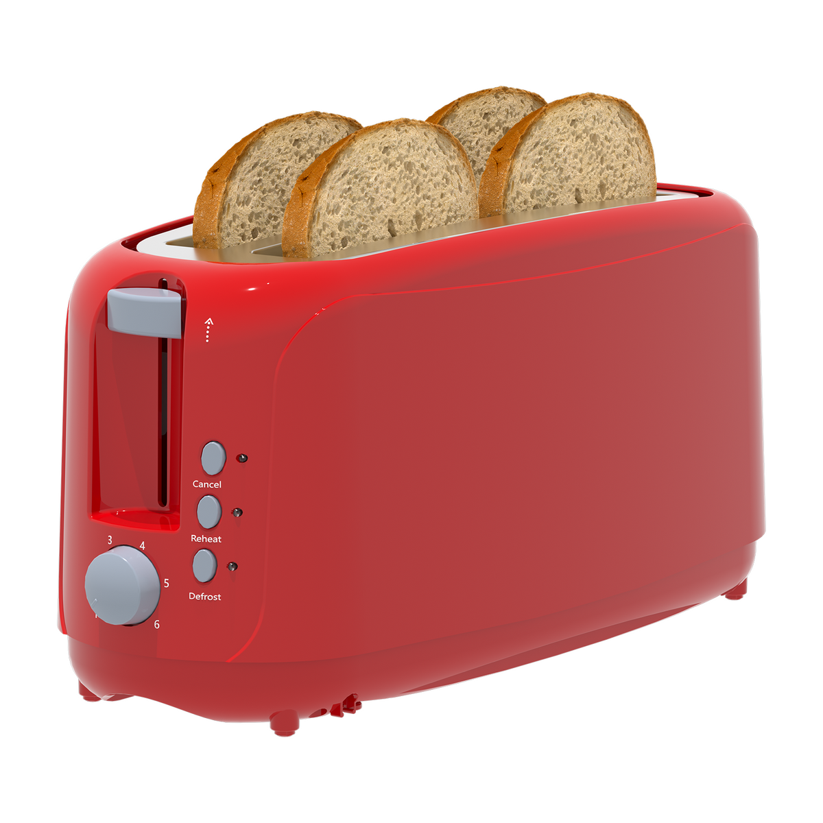 4 Slice Extra Long Slot Toaster with 6 Browning Levels&Defrost/Reheat Functions,Red