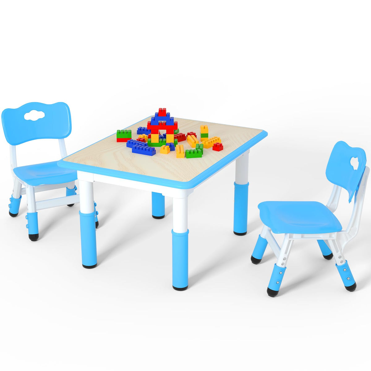 Height Adjustable Kids Table with 2 Chairs, Durable HDPE Play Set for Children Ages 2–12, Brown