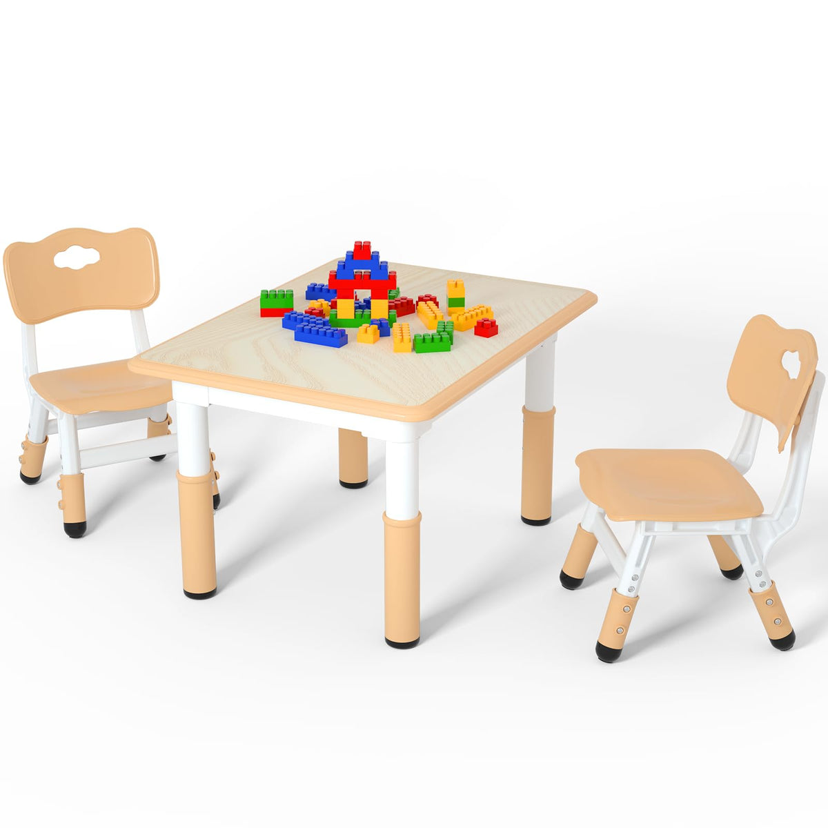 Height Adjustable Kids Table with 2 Chairs, Durable HDPE Play Set for Children Ages 2–12, Brown