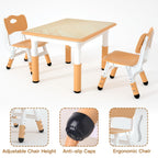 Height Adjustable Kids Table with 2 Chairs, Durable HDPE Play Set for Children Ages 2–12, Brown