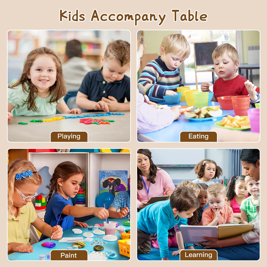 Height Adjustable Kids Table with 2 Chairs, Durable HDPE Play Set for Children Ages 2–12, Brown