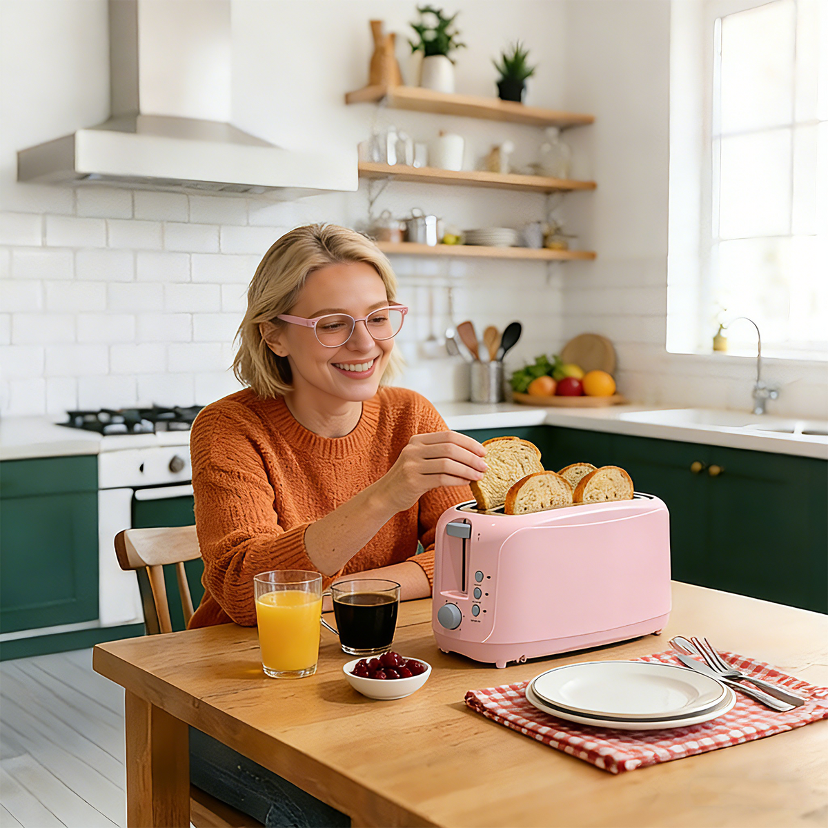4 Slice Extra Long Slot Toaster with 6 Browning Levels&Defrost/Reheat Functions,Pink