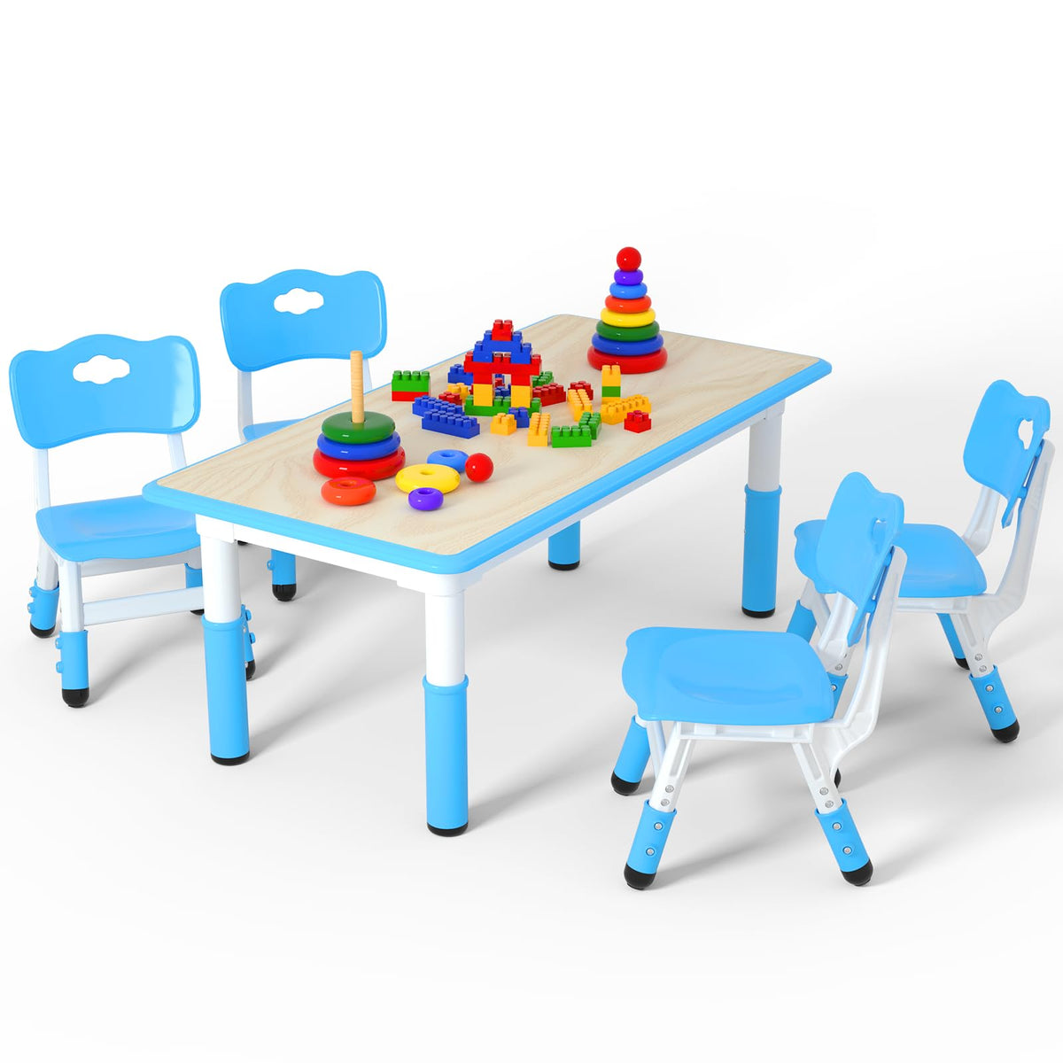 Height Adjustable Kids Table with 2 Chairs, Durable HDPE Play Set for Children Ages 2–12, Brown