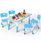 Height Adjustable Kids Table with 6 Chairs, Durable HDPE Play Set for Children Ages 2–12, Brown