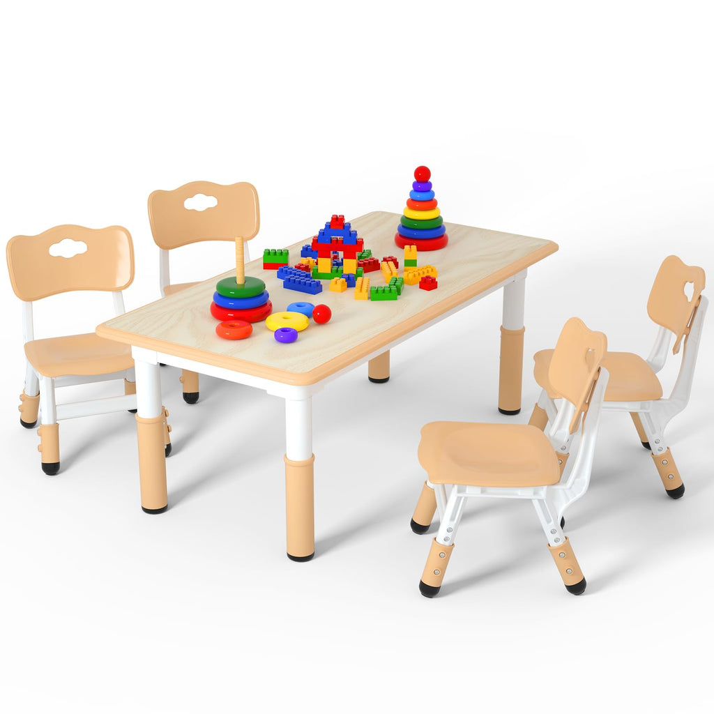 Height Adjustable Kids Table with 2 Chairs, Durable HDPE Play Set for Children Ages 2–12, Brown