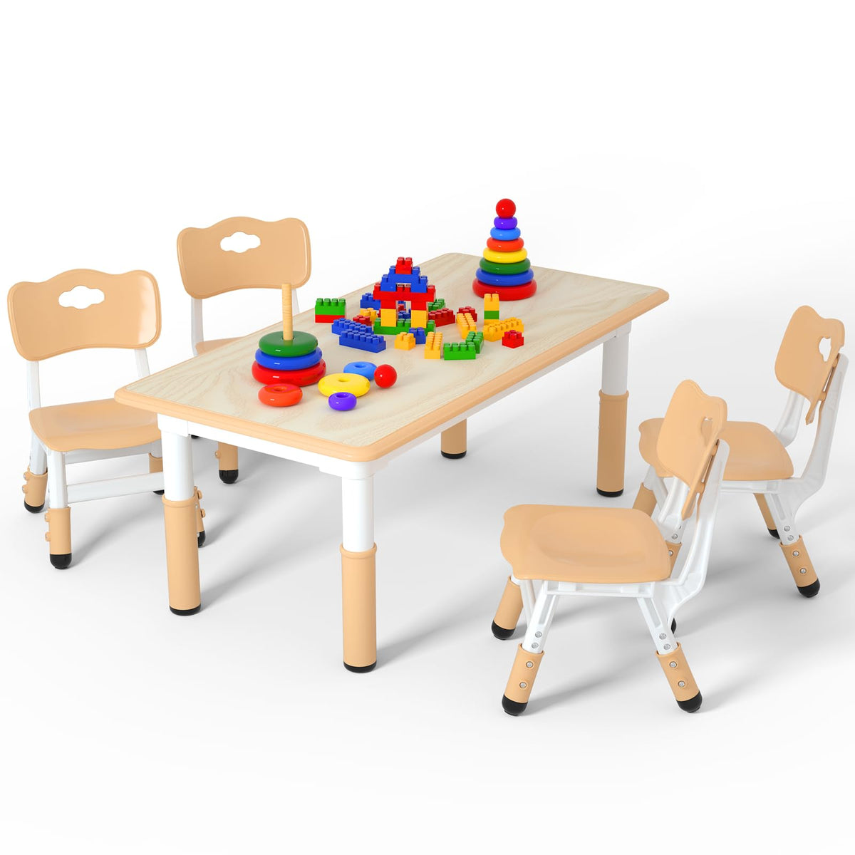 Height Adjustable Kids Table with 6 Chairs, Durable HDPE Play Set for Children Ages 2–12, Blue