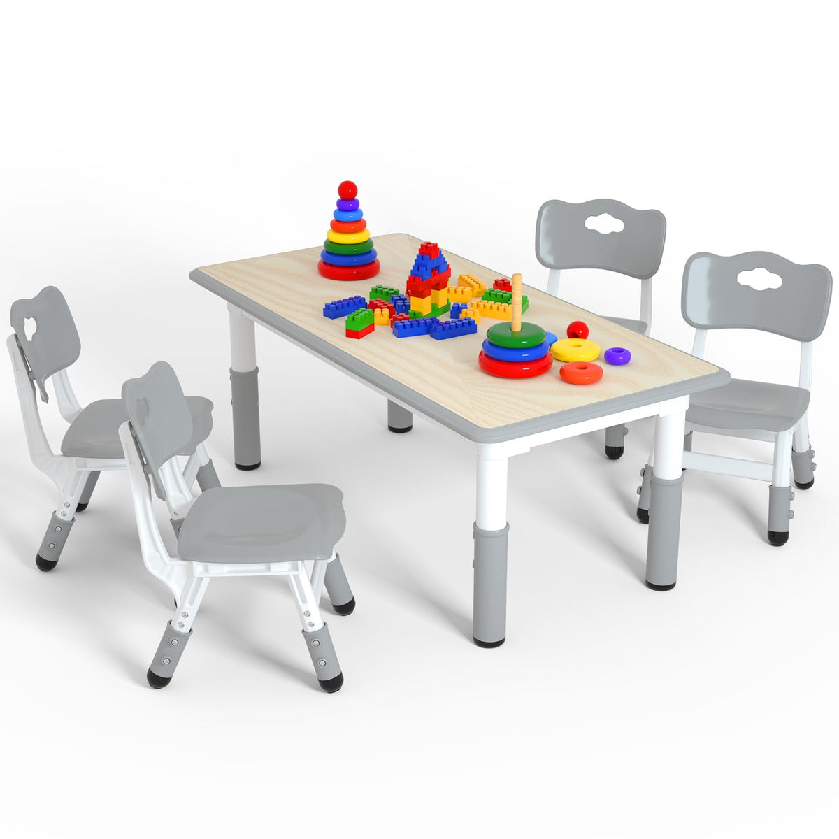 Height Adjustable Kids Table with 2 Chairs, Durable HDPE Play Set for Children Ages 2–12, Blue