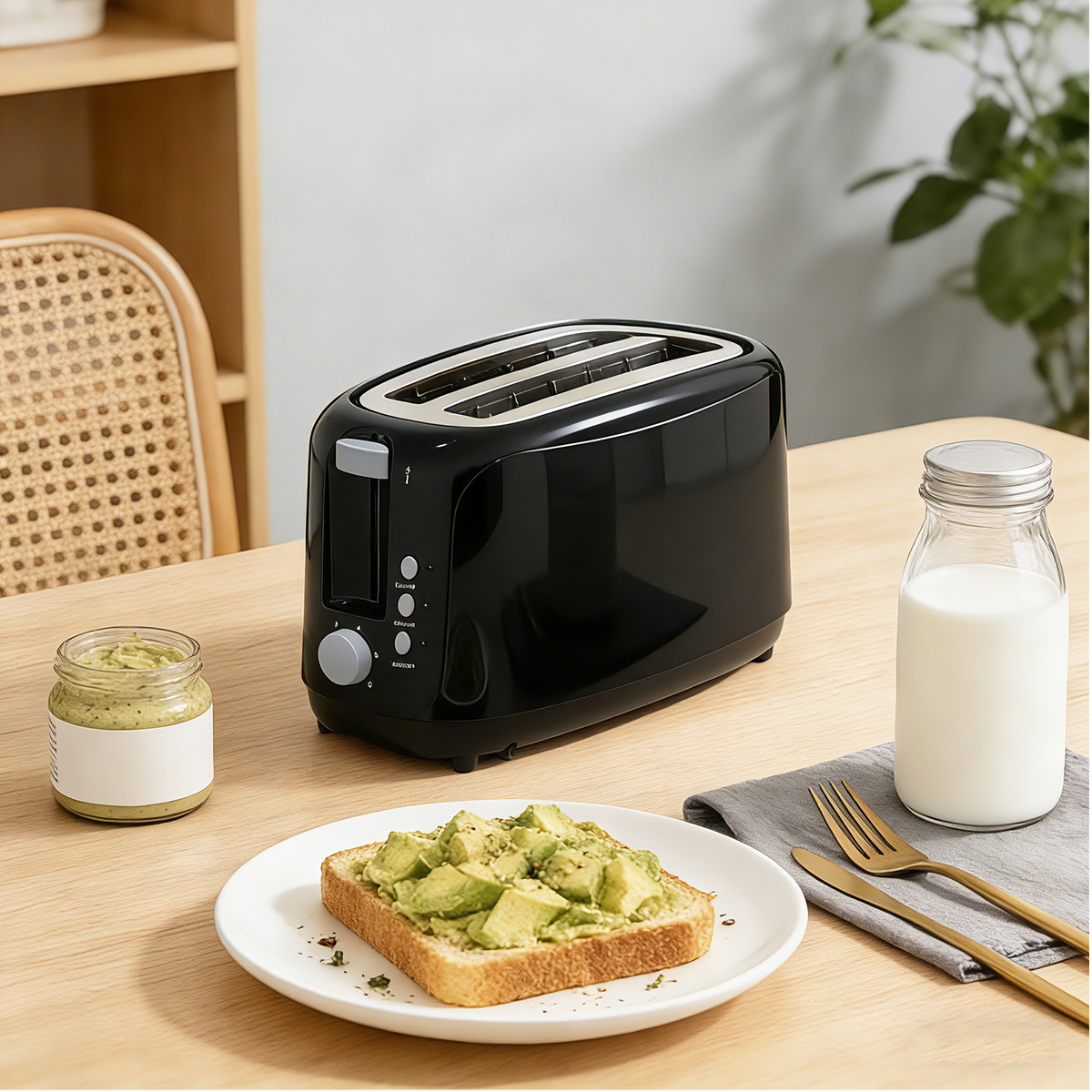 4 Slice Extra Long Slot Toaster with 6 Browning Levels&Defrost/Reheat Functions,Black