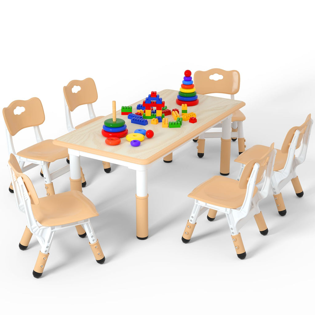 Height Adjustable Kids Table with 2 Chairs, Durable HDPE Play Set for Children Ages 2–12, Brown
