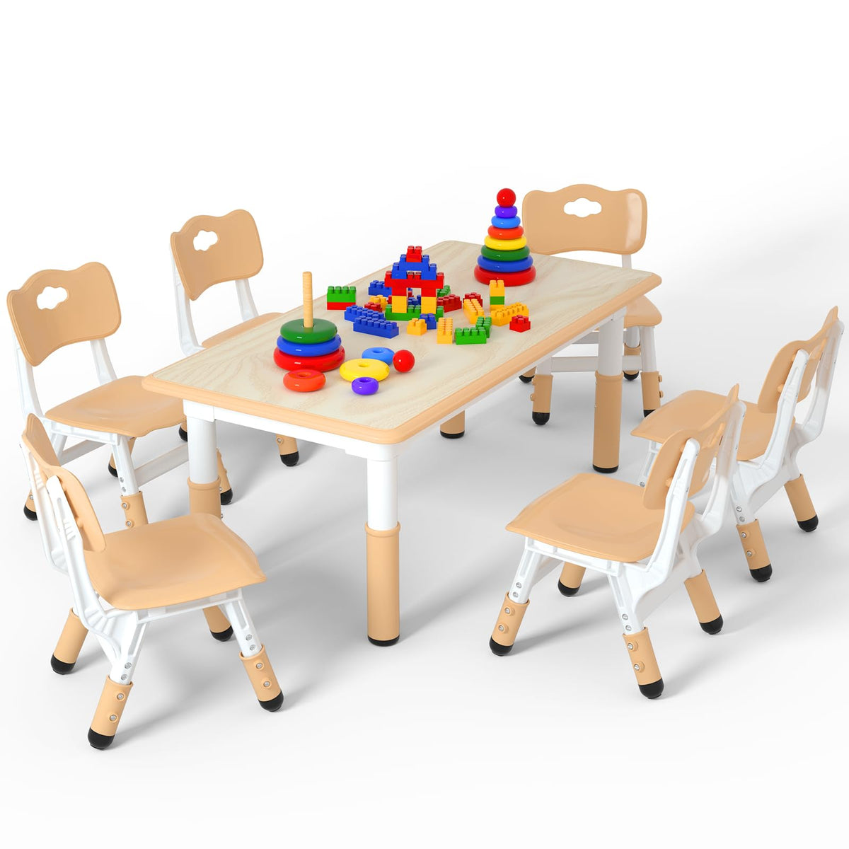Height Adjustable Kids Table with 2 Chairs, Durable HDPE Play Set for Children Ages 2–12, Gray