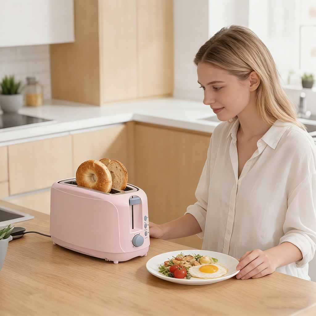 4 Slice Extra Long Slot Toaster with 6 Browning Levels&Defrost/Reheat Functions,Pink