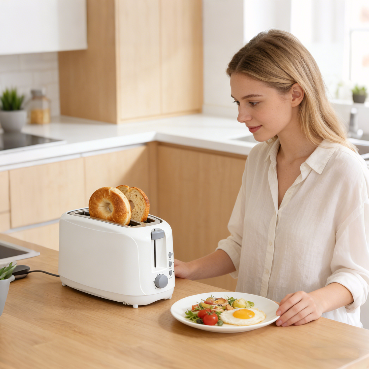 4 Slice Extra Long Slot Toaster with 6 Browning Levels&Defrost/Reheat Functions,White