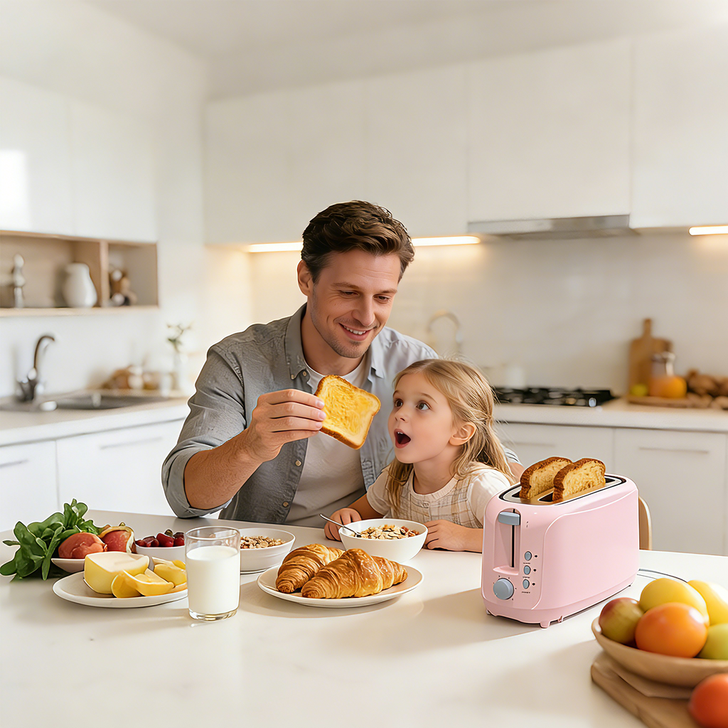 4 Slice Extra Long Slot Toaster with 6 Browning Levels&Defrost/Reheat Functions,Pink