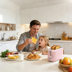 4 Slice Extra Long Slot Toaster with 6 Browning Levels&Defrost/Reheat Functions,Pink