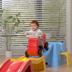 Kids Up and Down Roller Coaster Ride On Toy, Toddler Push Car with Assembly Race Track & Storage Base, Indoor Outdoor Play Equipment,Red