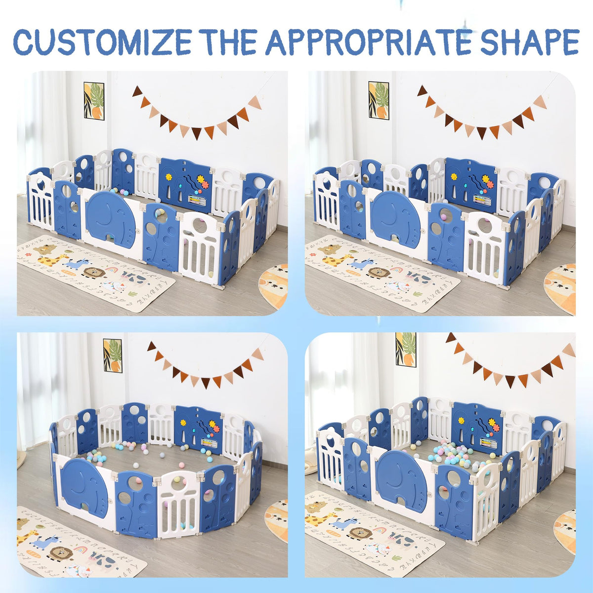 14-Panel Portable Plastic Playpen,Safe Activity Fence,Blue