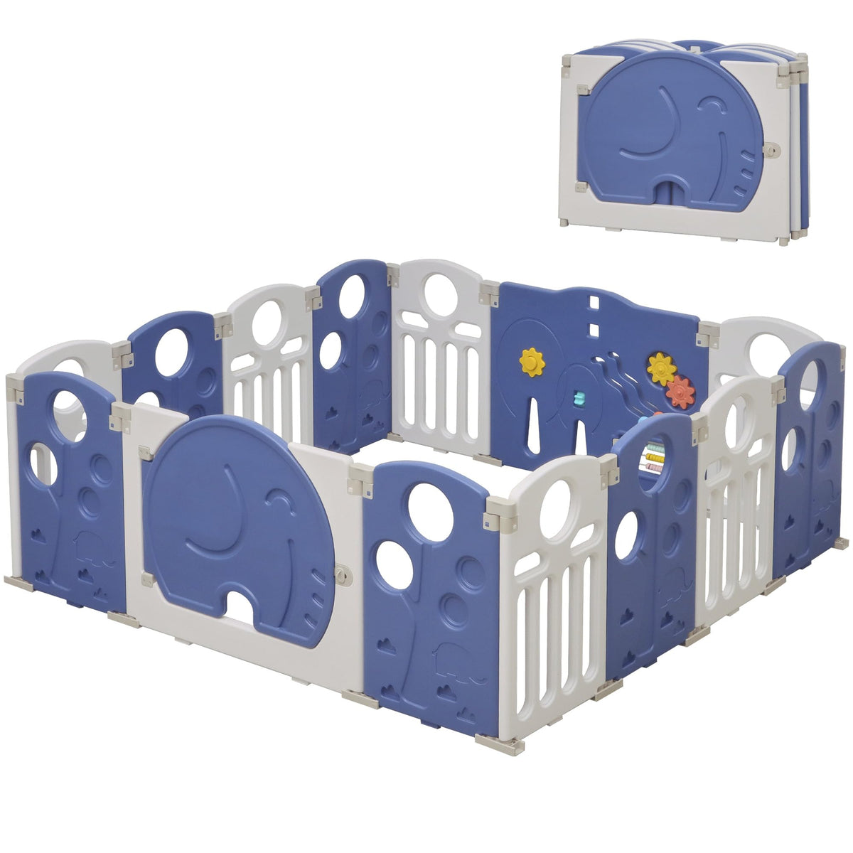 18-Panel Portable Plastic Playpen,Multi-scene Safety Fence for Kids,Blue