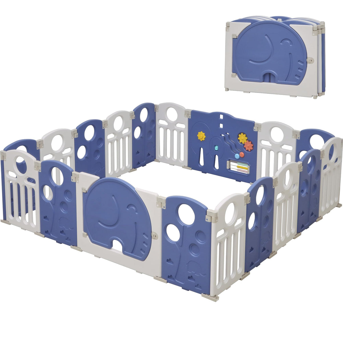 18-Panel Portable Plastic Playpen,Kids Activity Fence,Grey