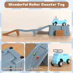 Kids Up and Down Roller Coaster Ride On Toy, Toddler Push Car with Assembly Race Track & Storage Base, Indoor Outdoor Play Equipment,Blue